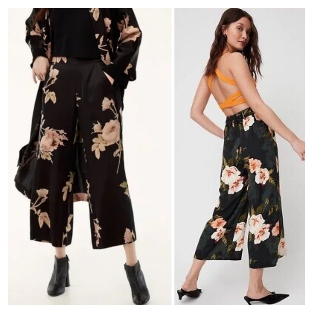 Aritzia Wilfred Faun Floral Wide Leg Crop Pants Size XS